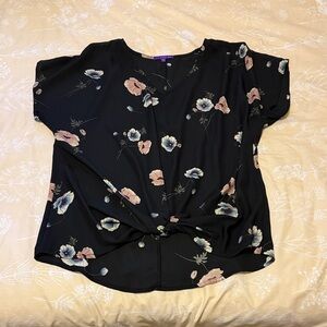 West Kei Black Floral Short Sleeve Blouse